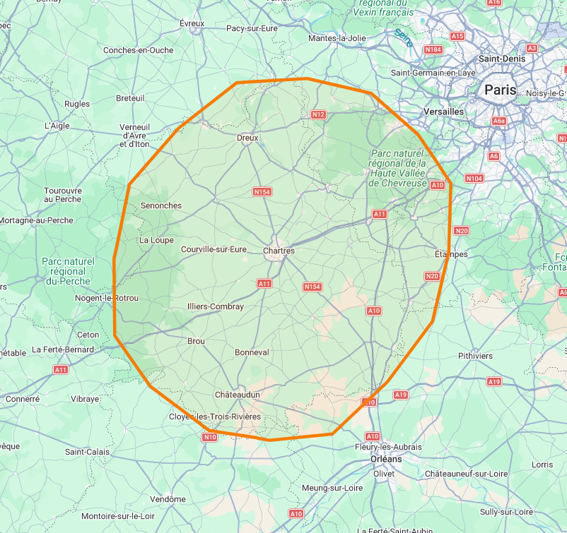 Carte de la zone d'intervention ADP Pinto - Eure-et-Loir (28)